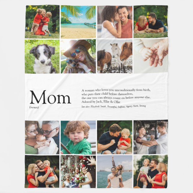 Mom Definition Family Photo Collage Modern Fleece Blanket (Front)