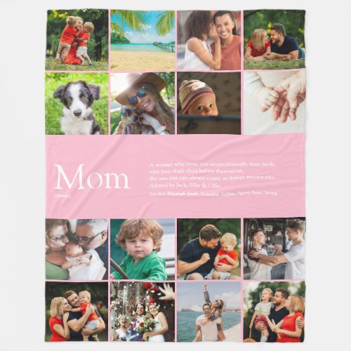 Mom Definition Family Photo Collage Pink Fleece Blanket