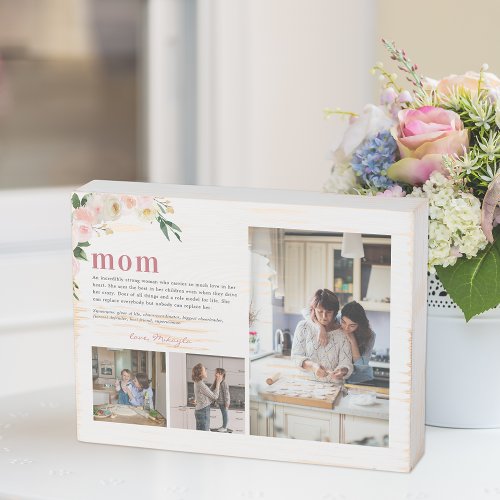 Mom Definition  Floral Three Photo Wooden Box Sign