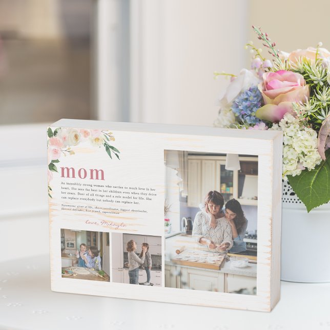 Mom Definition | Floral Three Photo Wooden Box Sign (Creator Uploaded)