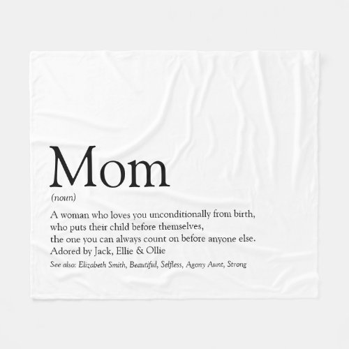 Mom Definition Fun Cool Black and White Fleece Blanket