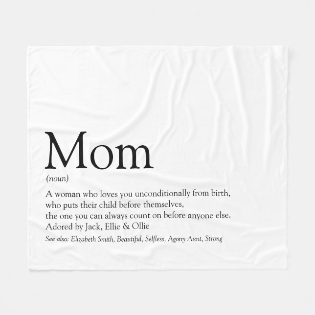 Mom Definition Fun Cool Black and White Fleece Blanket (Front (Horizontal))