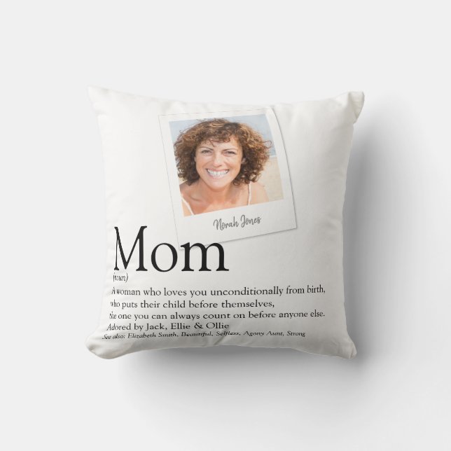Mom Definition Modern Photo Black and White Throw Pillow (Front)