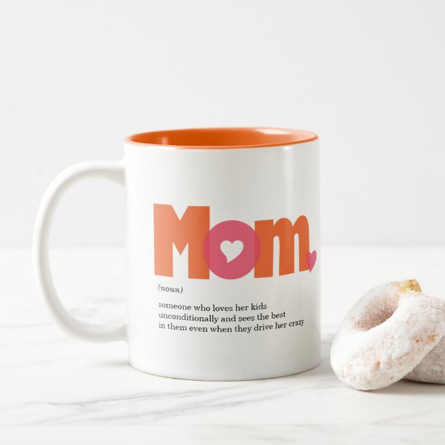 Mom Definition Orange/Pink Two-Tone Coffee Mug (With Donut)