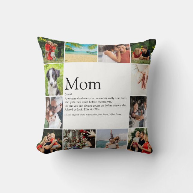 Mom Definition Quote 12 Photo Collage Throw Pillow (Front)