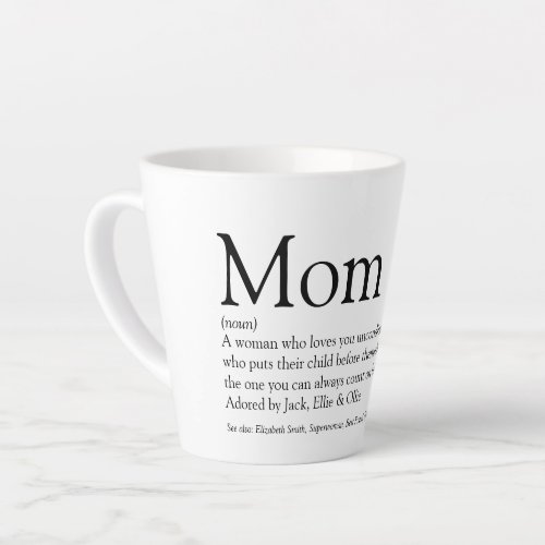 Mom Definition Quote Black and White Latte Mug