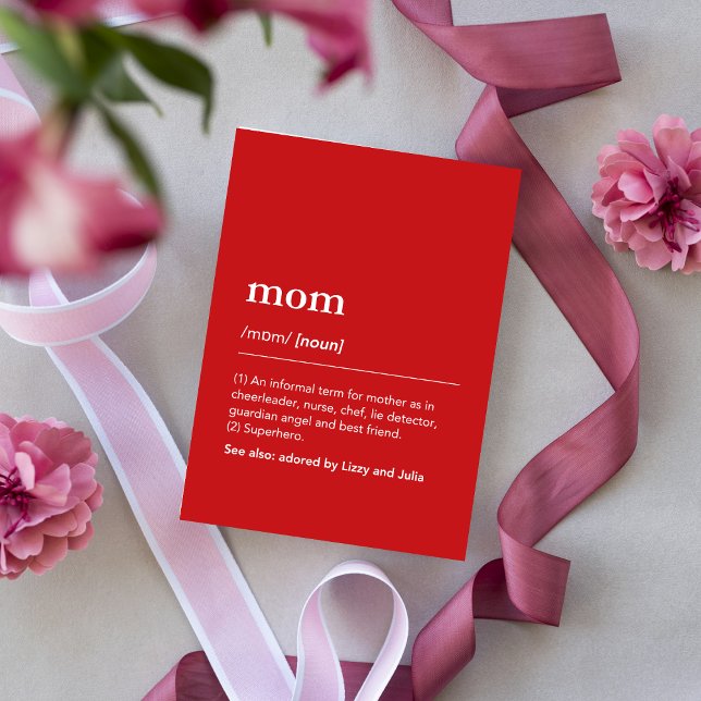 Mom definition Red Modern Custom Kids Names Card (Creator Uploaded)