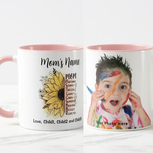 Mom Definitions Flower Customizable Pink Photo Mug
