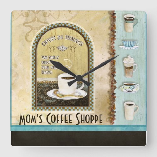 Mom Deja Brew Coffee Art Stacked Cups Mug Caffeine Square Wall Clock