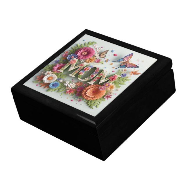 MOM Design Text with Flowers and Butterflies Gift Box (Side)