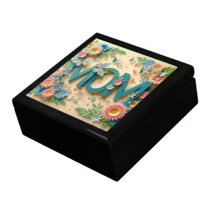MOM Design Text with Flowers and Butterflies Gift Box