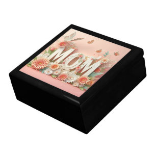 MOM Design Text with Flowers and Butterflies Gift Box