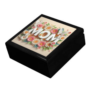 MOM Design Text with Flowers and Butterflies Gift Box