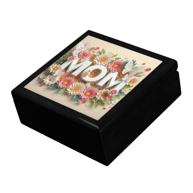 MOM Design Text with Flowers and Butterflies Gift Box (Side)