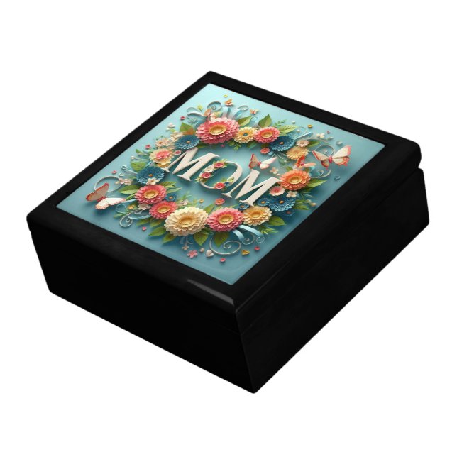 MOM Design Text with Flowers and Butterflies Gift Box (Side)