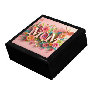 MOM Design Text with Flowers and Butterflies Gift Box