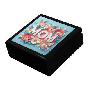 MOM Design Text with Flowers and Butterflies Gift Box