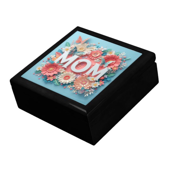 MOM Design Text with Flowers and Butterflies Gift Box (Side)