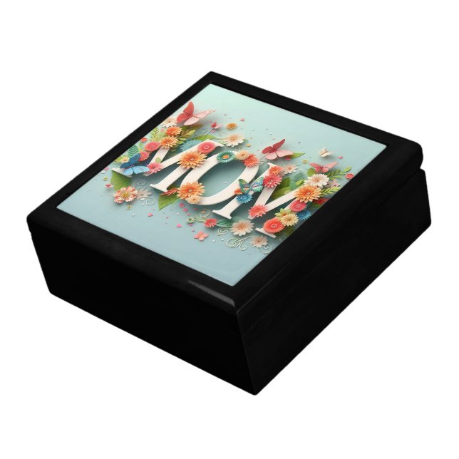 MOM Design Text with Flowers and Butterflies Gift Box (Side)
