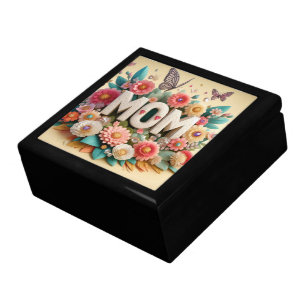 MOM Design Text with Flowers and Butterflies Gift Box