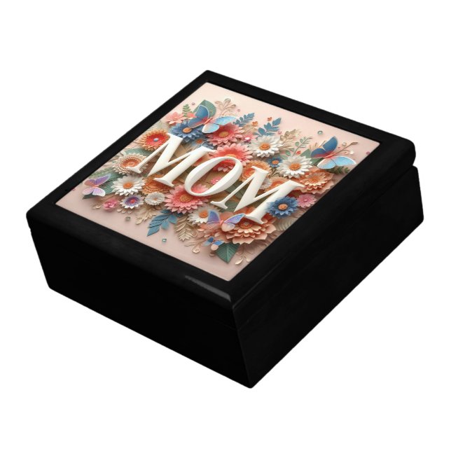MOM Design Text with Flowers and Butterflies Gift Box (Side)