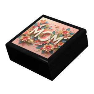 MOM Design Text with Flowers and Butterflies Gift Box