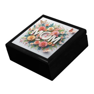 MOM Design Text with Flowers and Butterflies Gift Box