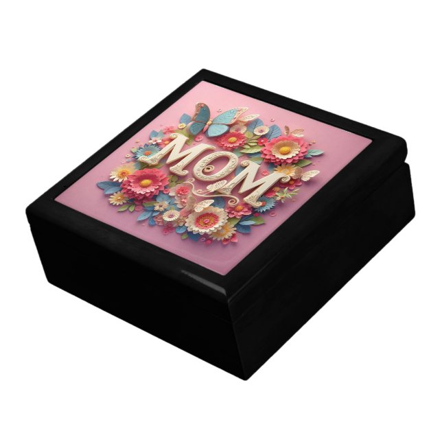 MOM Design Text with Flowers and Butterflies Gift Box (Side)