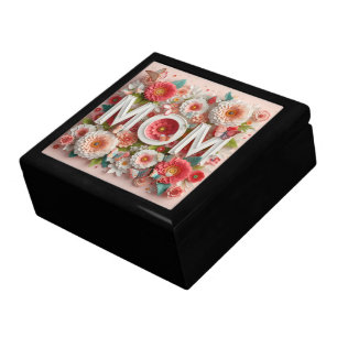 MOM Design Text with Flowers and Butterflies Gift Box