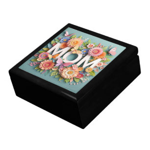 MOM Design Text with Flowers and Butterflies Gift Box