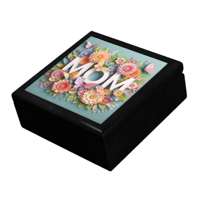 MOM Design Text with Flowers and Butterflies Gift Box (Side)