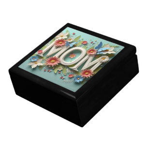 MOM Design Text with Flowers and Butterflies Gift Box