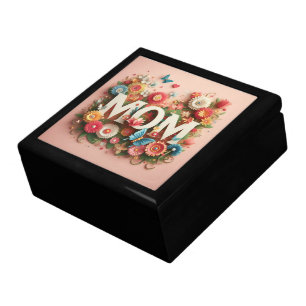 MOM Design Text with Flowers and Butterflies Gift Box