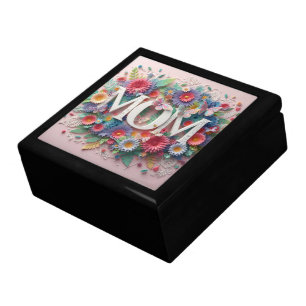 MOM Design Text with Flowers and Butterflies Gift Box