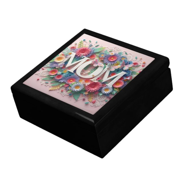 MOM Design Text with Flowers and Butterflies Gift Box (Side)