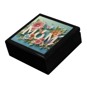 MOM Design Text with Flowers and Butterflies Gift Box