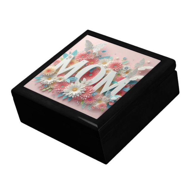 MOM Design Text with Flowers and Butterflies Gift Box (Side)