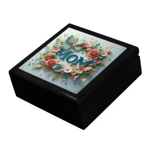 MOM Design Text with Flowers and Butterflies Gift Box