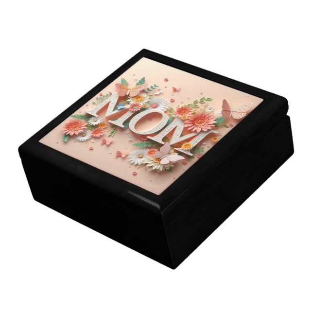 MOM Design Text with Flowers and Butterflies Gift Box (Side)