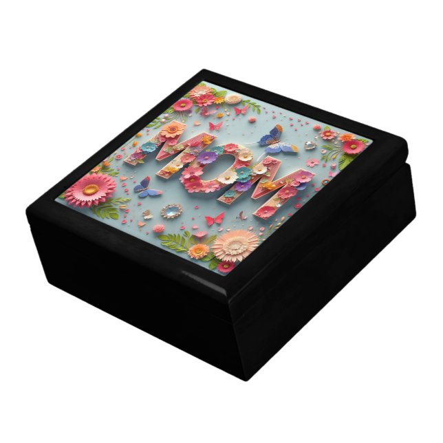 MOM Design Text with Flowers and Butterflies Gift Box (Side)