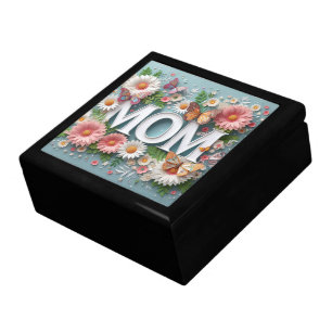 MOM Design Text with Flowers and Butterflies Gift Box