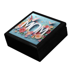 MOM Design Text with Flowers and Butterflies Gift Box