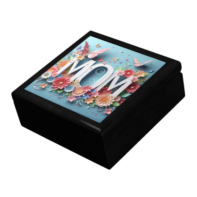 MOM Design Text with Flowers and Butterflies Gift Box (Side)