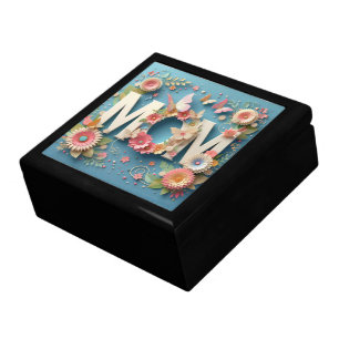 MOM Design Text with Flowers and Butterflies Gift Box