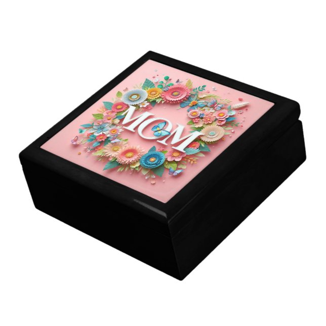 MOM Design Text with Flowers and Butterflies Gift Box (Side)