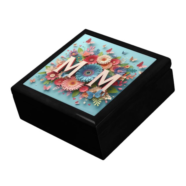 MOM Design Text with Flowers and Butterflies Gift Box (Side)