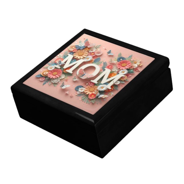 MOM Design Text with Flowers and Butterflies Gift Box (Side)
