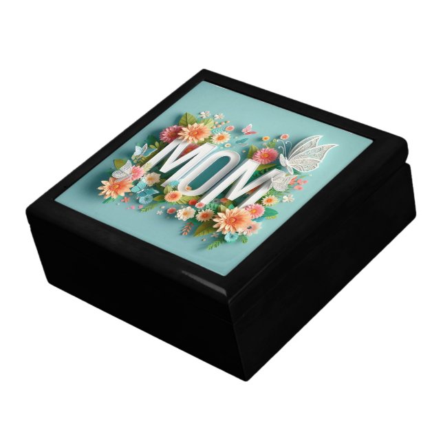 MOM Design Text with Flowers and Butterflies Gift Box (Side)