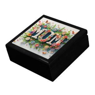 MOM Design Text with Flowers and Butterflies Gift Box