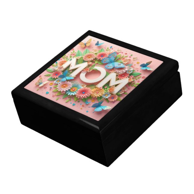 MOM Design Text with Flowers and Butterflies Gift Box (Side)